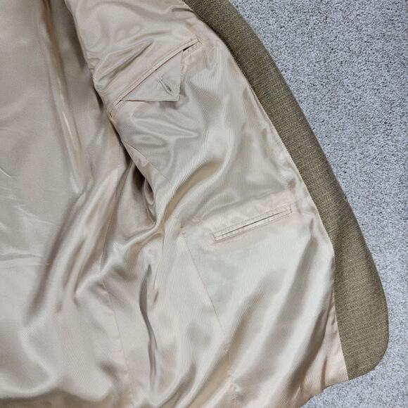 Oscar De La Renta Silk Wool Sport Coat Mens 42R Tan Gold Weave Three Button - Picture 12 of 13